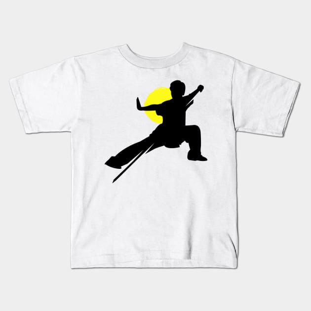 Wushu Kid Pose SIlhouette Kids T-Shirt by AnotherOne